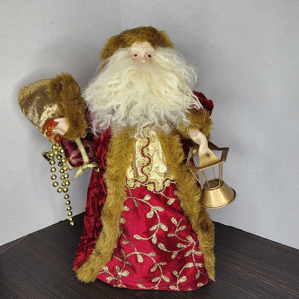 Santa Claus Christmas Tree Topper 12" Burgundy & Gold